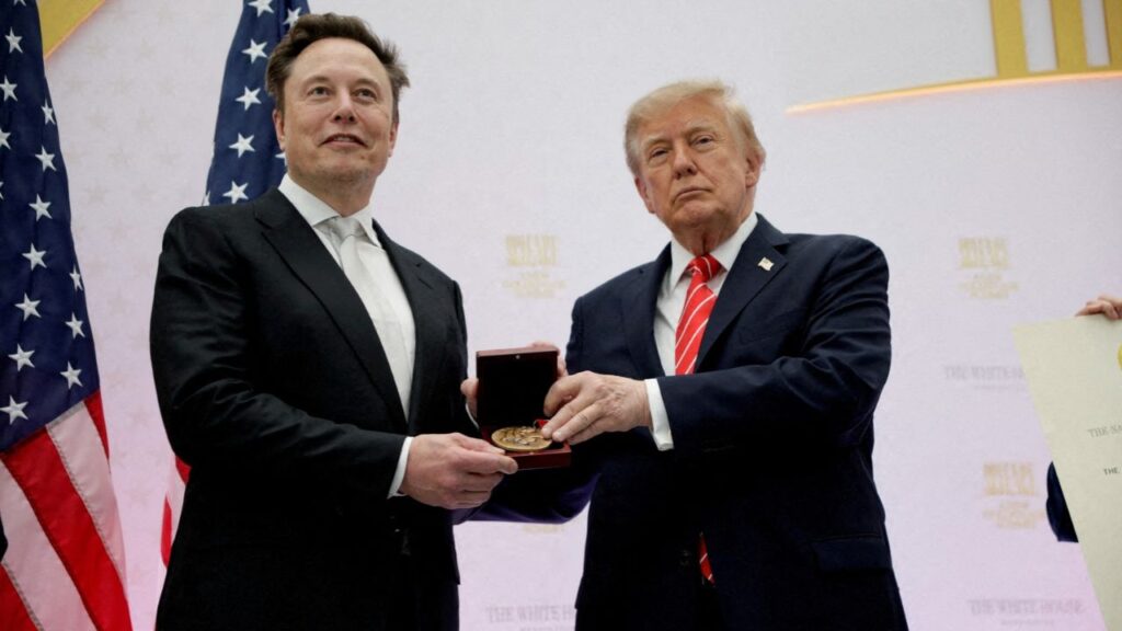 President Donald Trump presents the National Medal of Science to Tesla and SpaceX CEO Elon Musk during the "A New Golden Age" summit at the U.S. Institute of Peace, renamed The Donald J. Trump Institute of Peace by the Trump administration, in Washington, DC, US, October 8, 2026. (Reuters File)