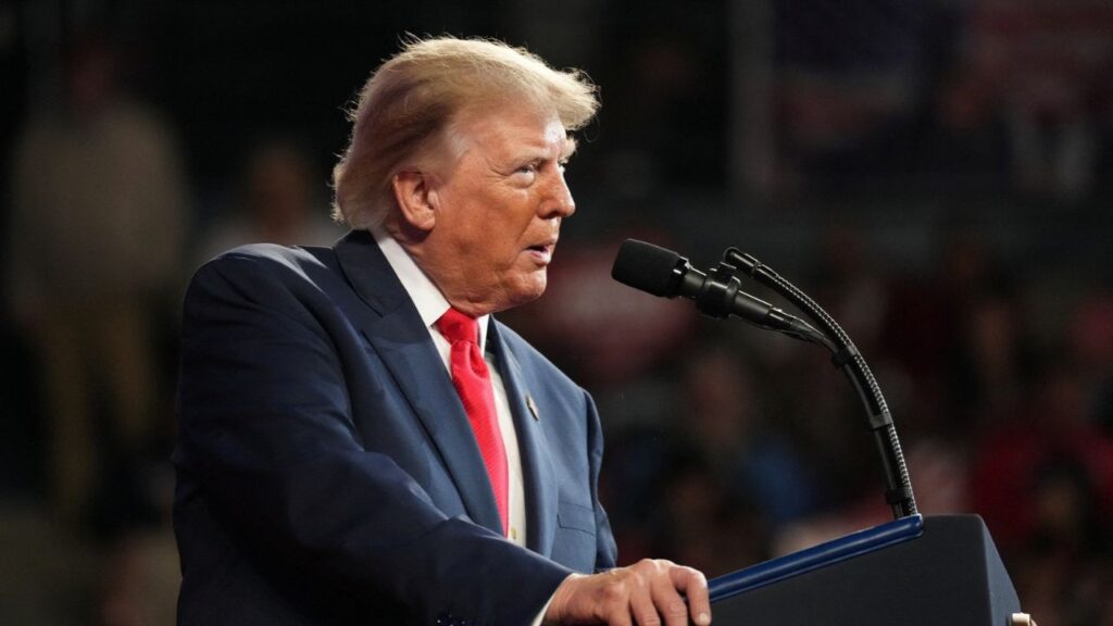 President Donald Trump speaks during a Republican campaign rally at F&M Bank Arena in Clarksville, Tennessee, US, October 10, 2026. REUTERS/Eric Lee