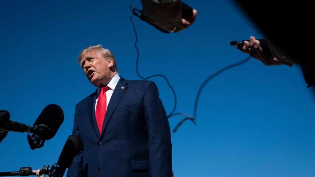President Donald Trump speaks to reporters before boarding Air Force One at Joint Base Andrews in Maryland, Oct. 25, 2026. Norwegian officials emphasized that their country does not have any influence over who receives the Peace Prize, after President Trump used crude language to express his frustration. (Haiyun Jiang /The New York Times)