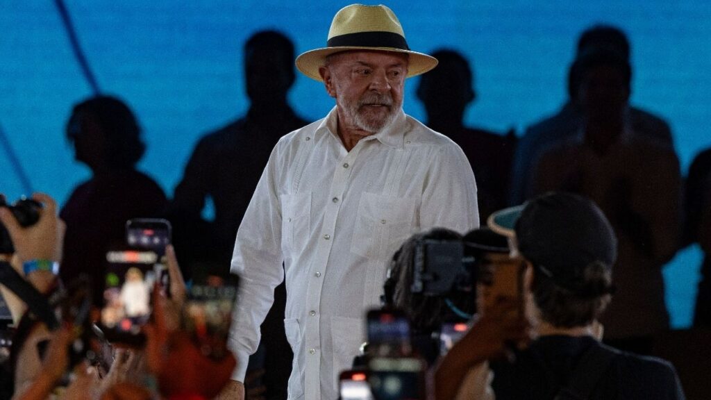 President Luiz Inácio Lula da Silva of Brazil speaks during the launch event for his presidential reelection campaign in São Paulo, Aug. 2, 2026. Lula surged to re-election on Sunday, Oct. 25, according to official preliminary results, delivering a rebuke to a conservative movement sweeping Latin American presidencies that President Trump has trumpeted. (Victor Moriyama/The New York Times)
