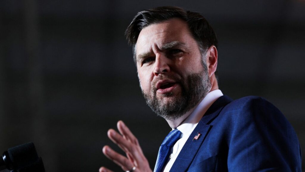 US Vice President JD Vance speaks during a rally at the Allen County Regional Airport in Lima, Ohio, US, October 09, 2026. Samuel Corum/Pool via Reuters