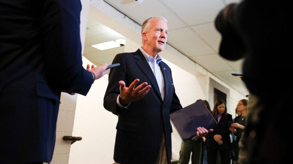 Republican US Senator Dan Sullivan holds a press conference after the debate with Democratic US Senate candidate Mary Peltola (not pictured) in Anchorage, Alaska, US, October 15, 2026. (Reuters File)