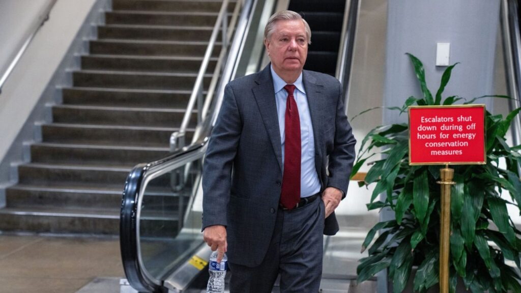 Sen. Lindsey Graham (R-S.C.) on Capitol Hill in Washington on Aug. 2, 2022. A video released on Oct. 22, 2026, by a left-wing online news channel features three men who claim that Graham, who died suddenly in July, paid them for sex. (Haiyun Jiang/The New York Times)