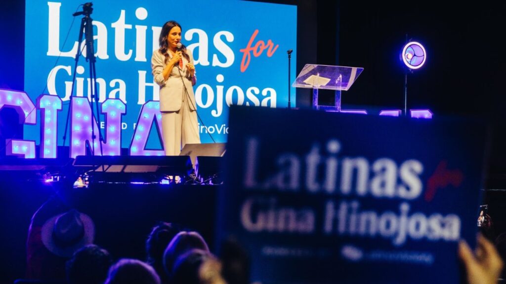 State Rep. Gina Hinojosa, the Democratic candidate for governor of Texas, speaks during a rally in San Antonio on Aug. 11, 2026. Top Democrats are rushing cash to Gina Hinojosa, the Democratic nominee for governor of Texas, as some in the party begin to believe she could pull off an improbable upset. (Christopher Lee/The New York Times)