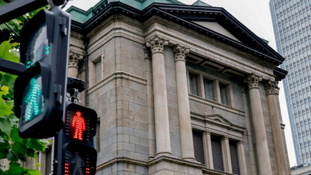 Traffic signs in front of the Bank of Japan building in Tokyo, Japan, June 15, 2026. (Reuters File)