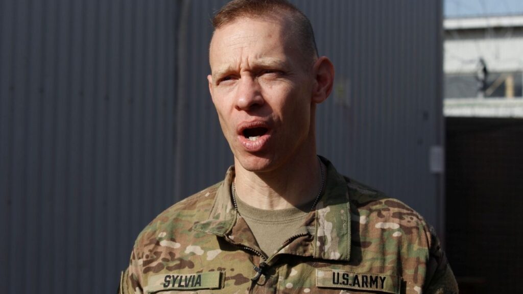 U.S. Army Colonel Brett G. Sylvia speaks during an interview with Reuters at the U.S. section of a base for Iraqi army and Kurdish peshmerga forces in Makhmour, southeast of Mosul, Iraq, December 23, 2016. REUTERS/Khalid al Mousily