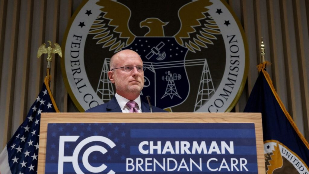 U.S. Federal Communications Commission (FCC) Chairman Brendan Carr listens to a reporter's question during a press conference, following an open meeting of the FCC, in Washington, D.C., U.S., July 22, 2026. (Reuters File)