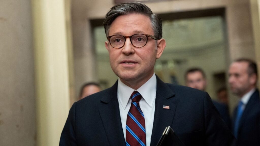 U.S. House Speaker Mike Johnson (R-LA) speaks to the media outside of his office on Capitol Hill in Washington, D.C., U.S., September 16, 2026. (Reuters File)