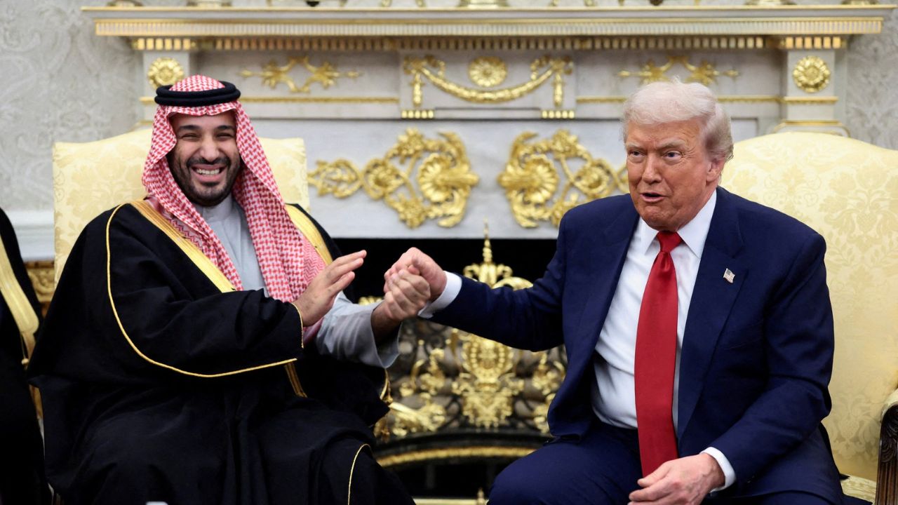 U.S. President Donald Trump and Saudi Crown Prince and Prime Minister Mohammed bin Salman hold hands during a meeting in the Oval Office at the White House in Washington, D.C., U.S., November 18, 2025. (Reuters File)