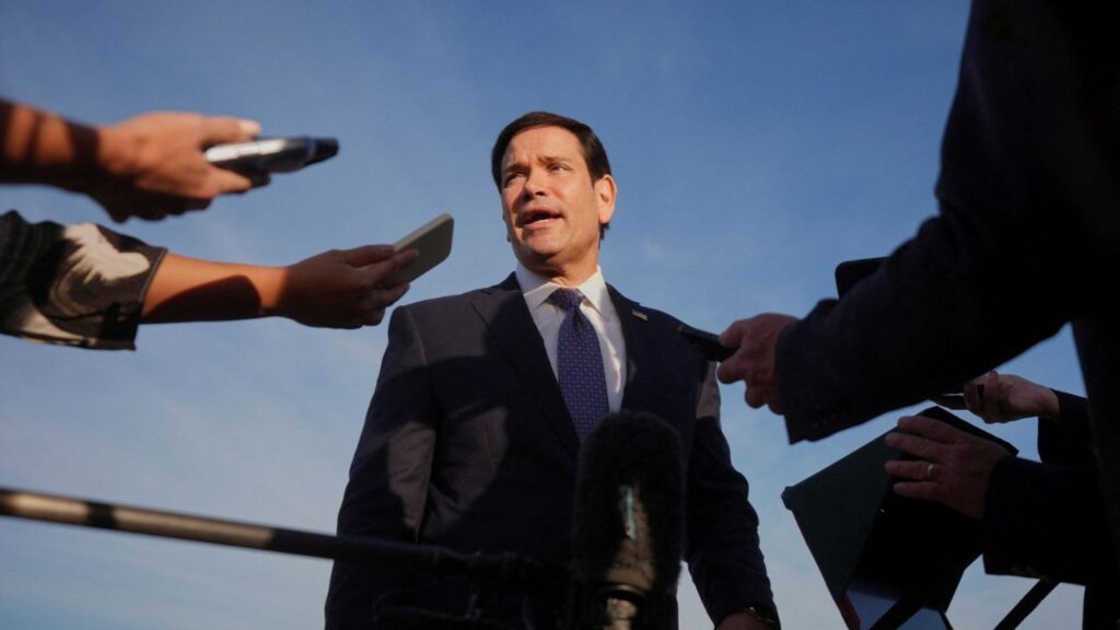 U.S. Secretary of State Marco Rubio speaks to the press before boarding a plane at Eleftherios Venizelos International Airport near Athens, Greece, Thursday, Oct. 8, 2026. (Reuters File)