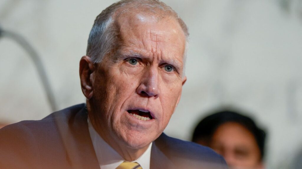 U.S. Senator Thom Tillis (R-NC) attends the committee vote on U.S. President Donald Trump's nomination of Todd Blanche to be U.S. attorney general, on Capitol Hill in Washington, D.C., U.S., August 4, 2026. REUTERS/Elizabeth Frantz