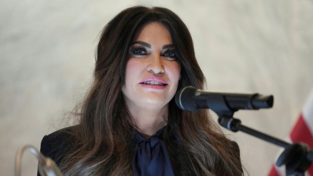 US Ambassador to Greece Kimberly Guilfoyle speak during a dedication ceremony at the chancery of the US Embassy, Wednesday, Oct. 7, 2026, in Athens, Greece. Mark Schiefelbein/Pool via REUTERS