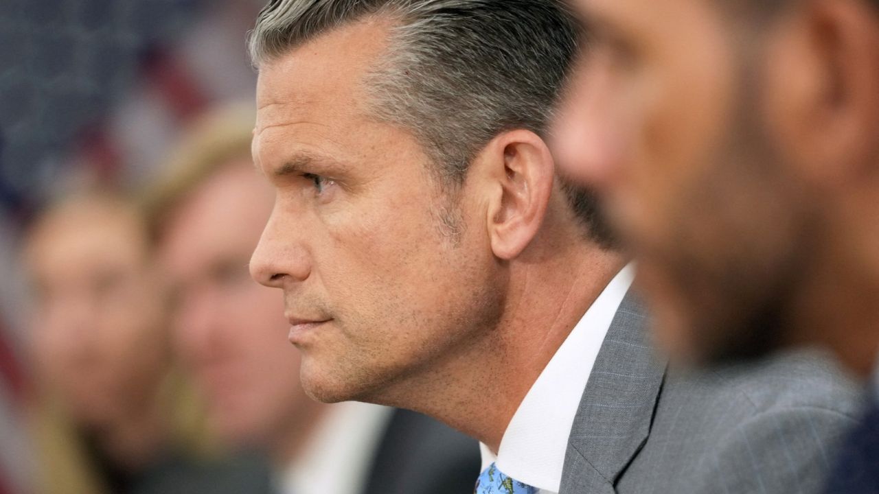 US Defense Secretary Pete Hegseth looks on during a meeting with Britain's Defence Minister Wes Streeting at the Pentagon, Arlington, Virginia, US, October 15, 2026. REUTERS/Nathan Howard