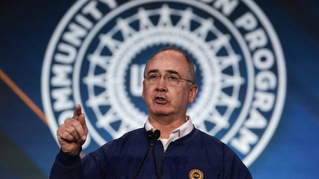 United Auto Workers (UAW) President Shawn Fain delivers the keynote address at the UAW 2026 CAP Conference, the national conference of the union's political arm attended by top union officials, in Washington, D.C., U.S., February 9, 2026. (Reuters File)