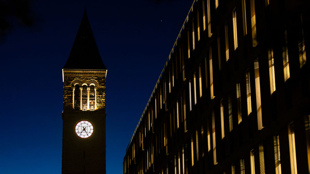 McGraw Tower, on the Cornell University campus in Ithaca, N.Y., on Wednesday, Oct. 7, 2026. The former student who accused seven men of sexual assault in a lawsuit that has rocked Cornell University wrote in a letter to faculty leaders last week that she felt “unsupported” and “disbelieved” by the school’s president, Michael Kotlikoff. (Lauren Petracca/The New York Times)