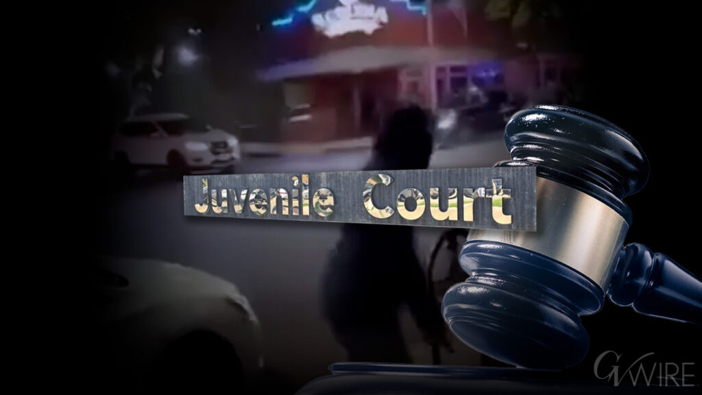 Composite image of a juvenile court sign and video of a Tower District shooting